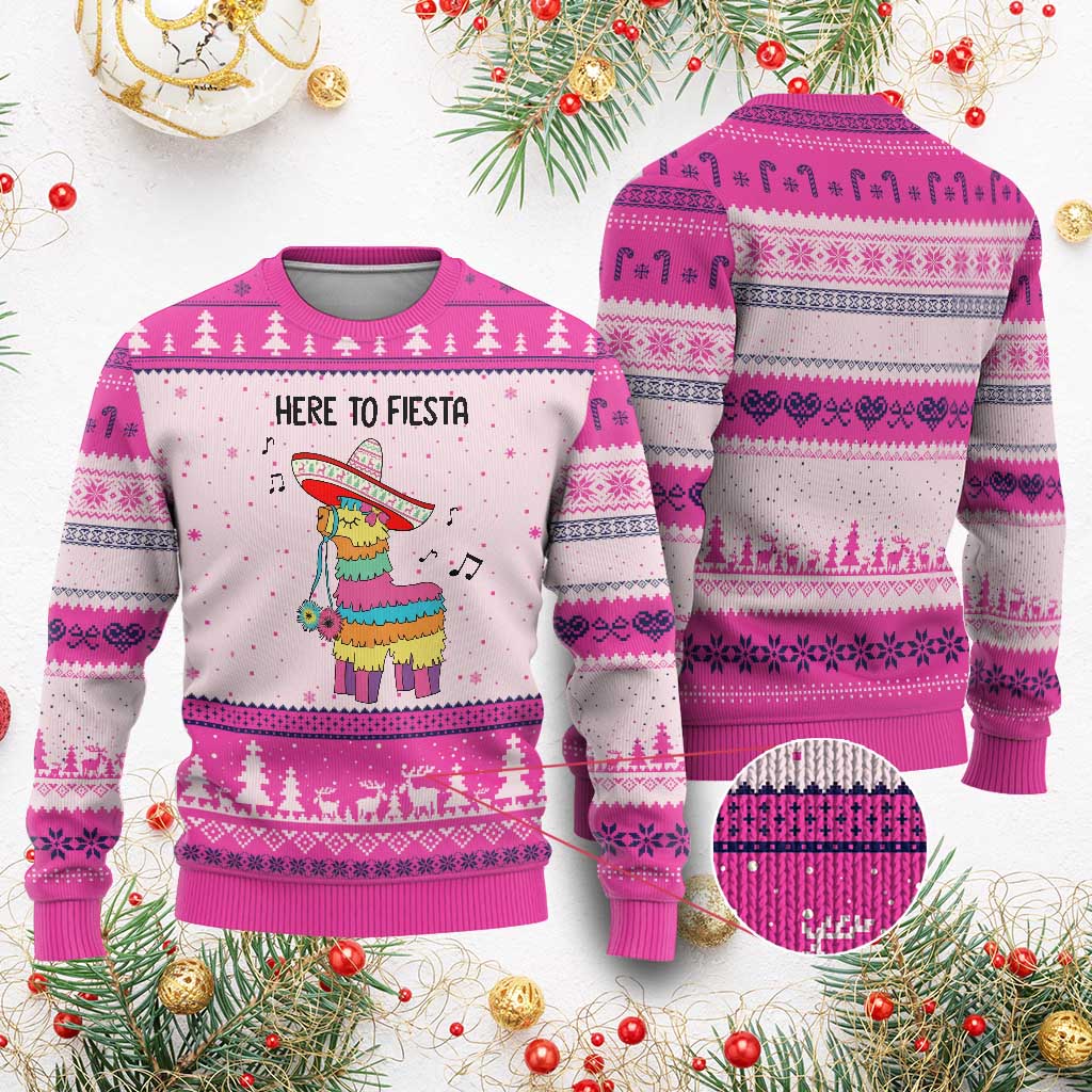 Funny Pinata Mexican Ugly Christmas Sweater Here To Fiesta - Wonder Print Shop