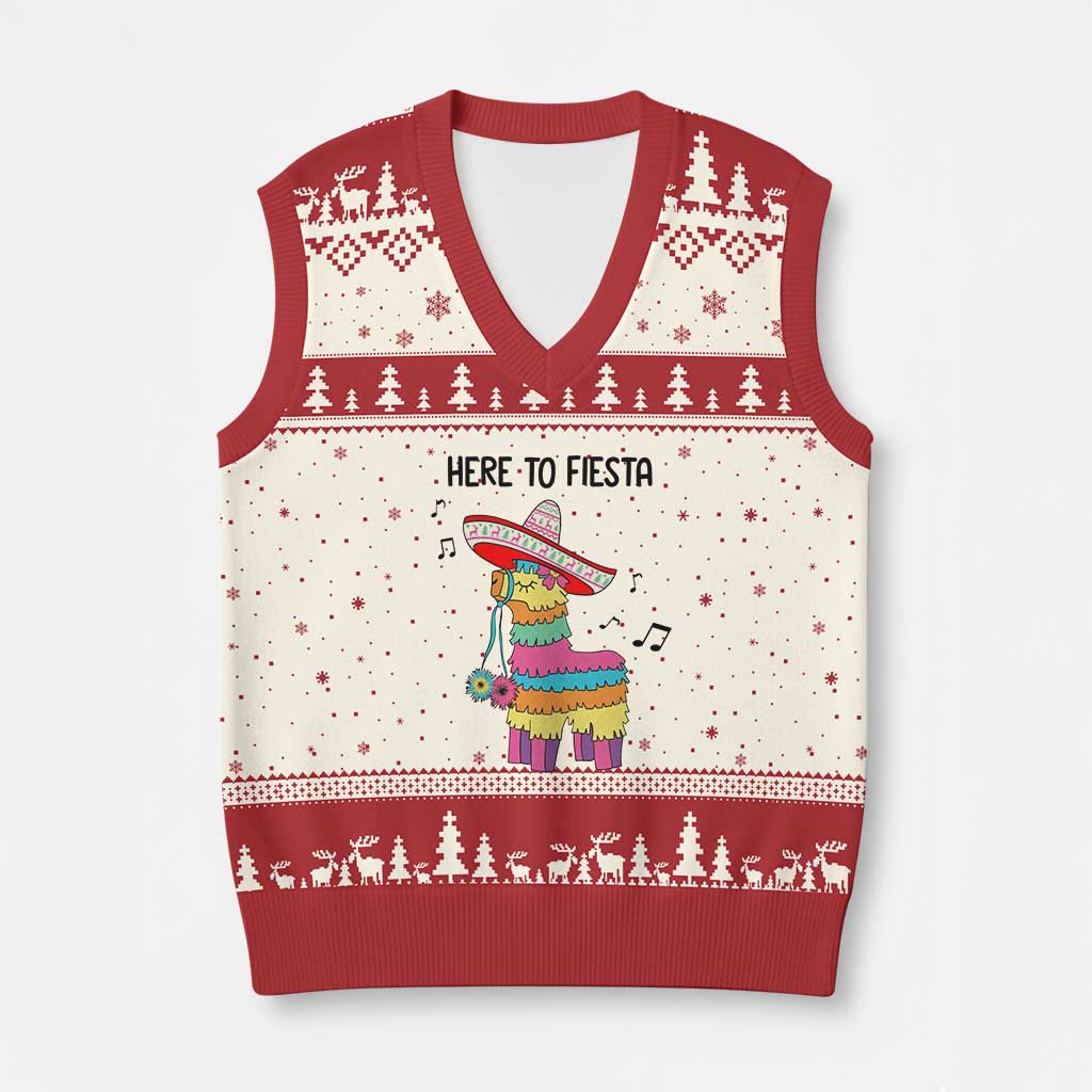 Funny Pinata Mexican V-Neck Knit Sweater Vest Here To Fiesta - Wonder Print Shop