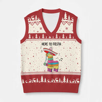 Funny Pinata Mexican V-Neck Knit Sweater Vest Here To Fiesta - Wonder Print Shop