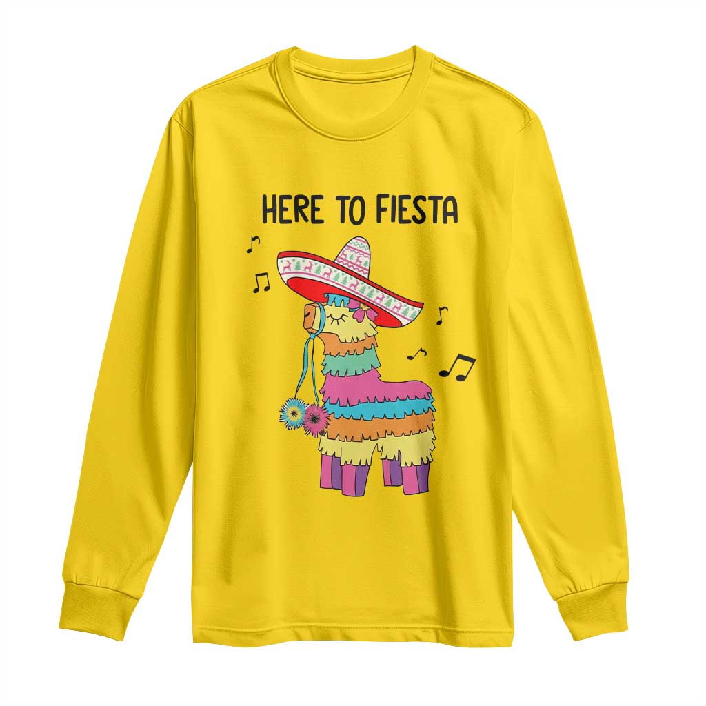 Funny Pinata Mexican Long Sleeve Shirt Here To Fiesta - Wonder Print Shop
