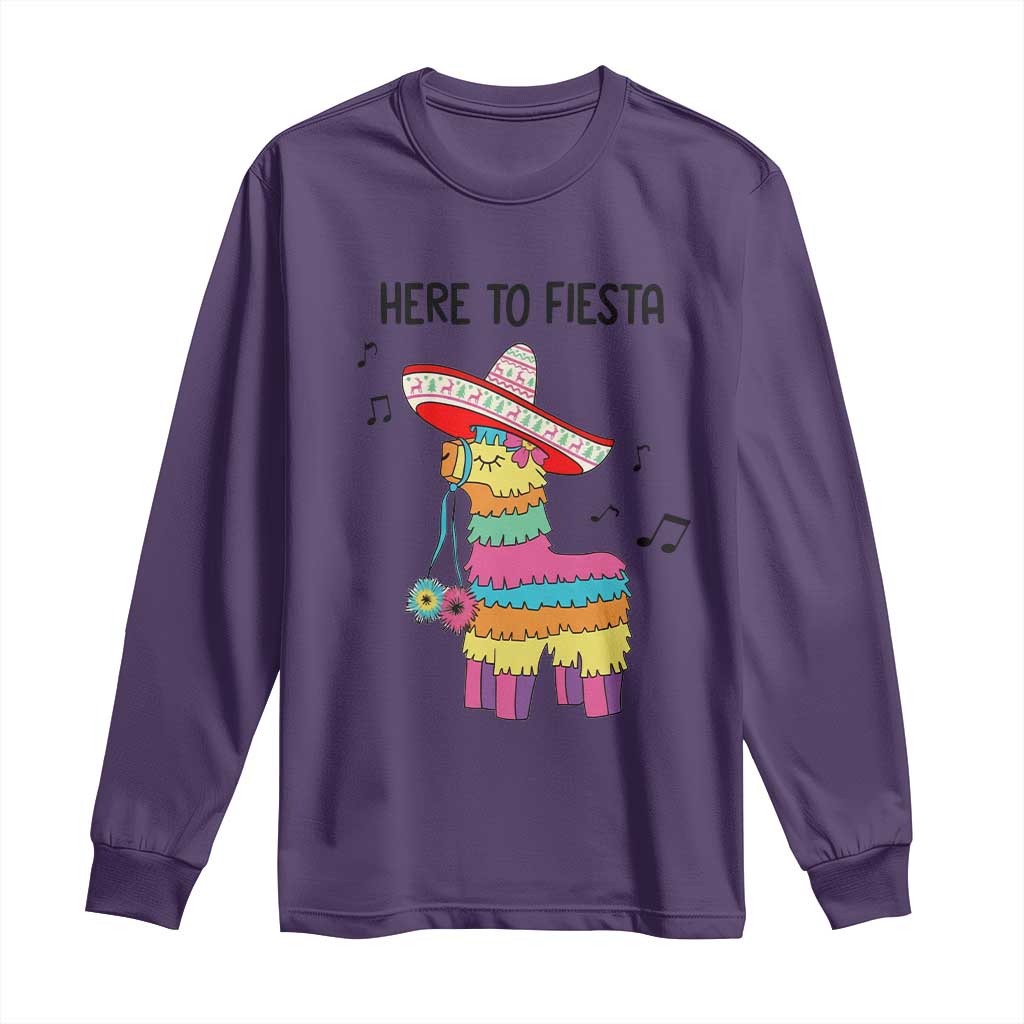 Funny Pinata Mexican Long Sleeve Shirt Here To Fiesta - Wonder Print Shop