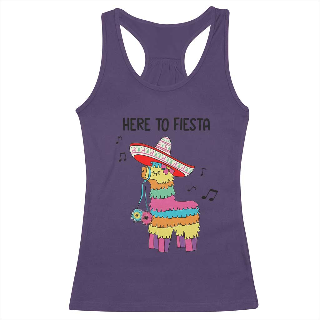 Funny Pinata Mexican Racerback Tank Top Here To Fiesta - Wonder Print Shop