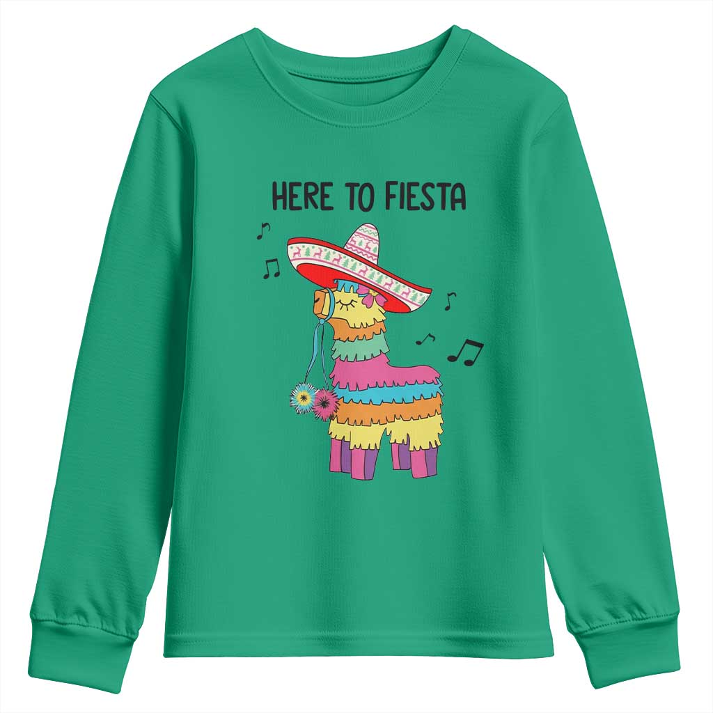 Funny Pinata Mexican Youth Sweatshirt Here To Fiesta - Wonder Print Shop