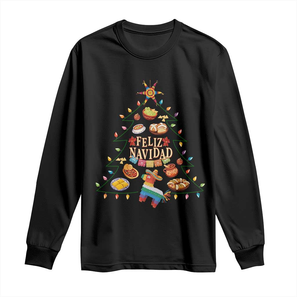 Feliz Navidad Long Sleeve Shirt Mexican Christmas Tree Fiesta - Wonder Print Shop