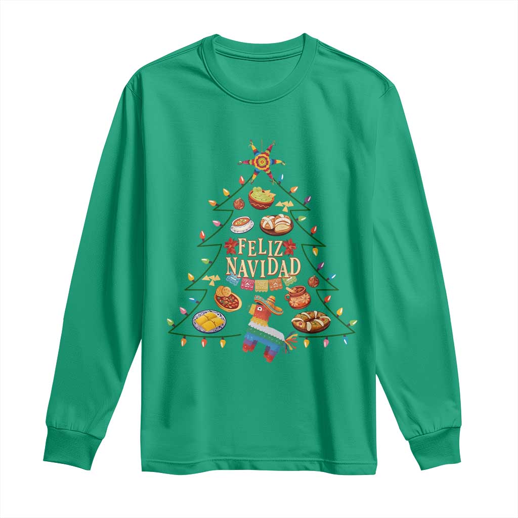 Feliz Navidad Long Sleeve Shirt Mexican Christmas Tree Fiesta - Wonder Print Shop