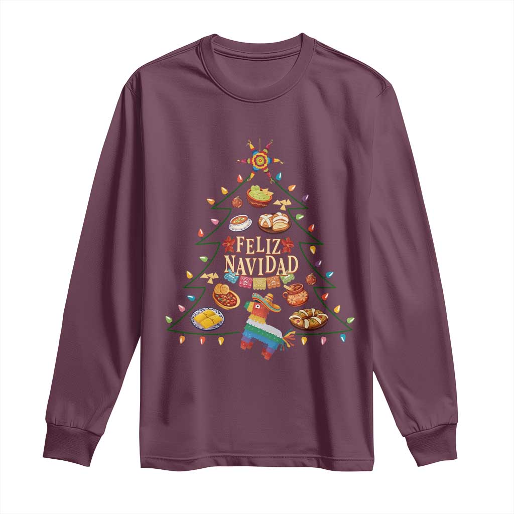 Feliz Navidad Long Sleeve Shirt Mexican Christmas Tree Fiesta - Wonder Print Shop