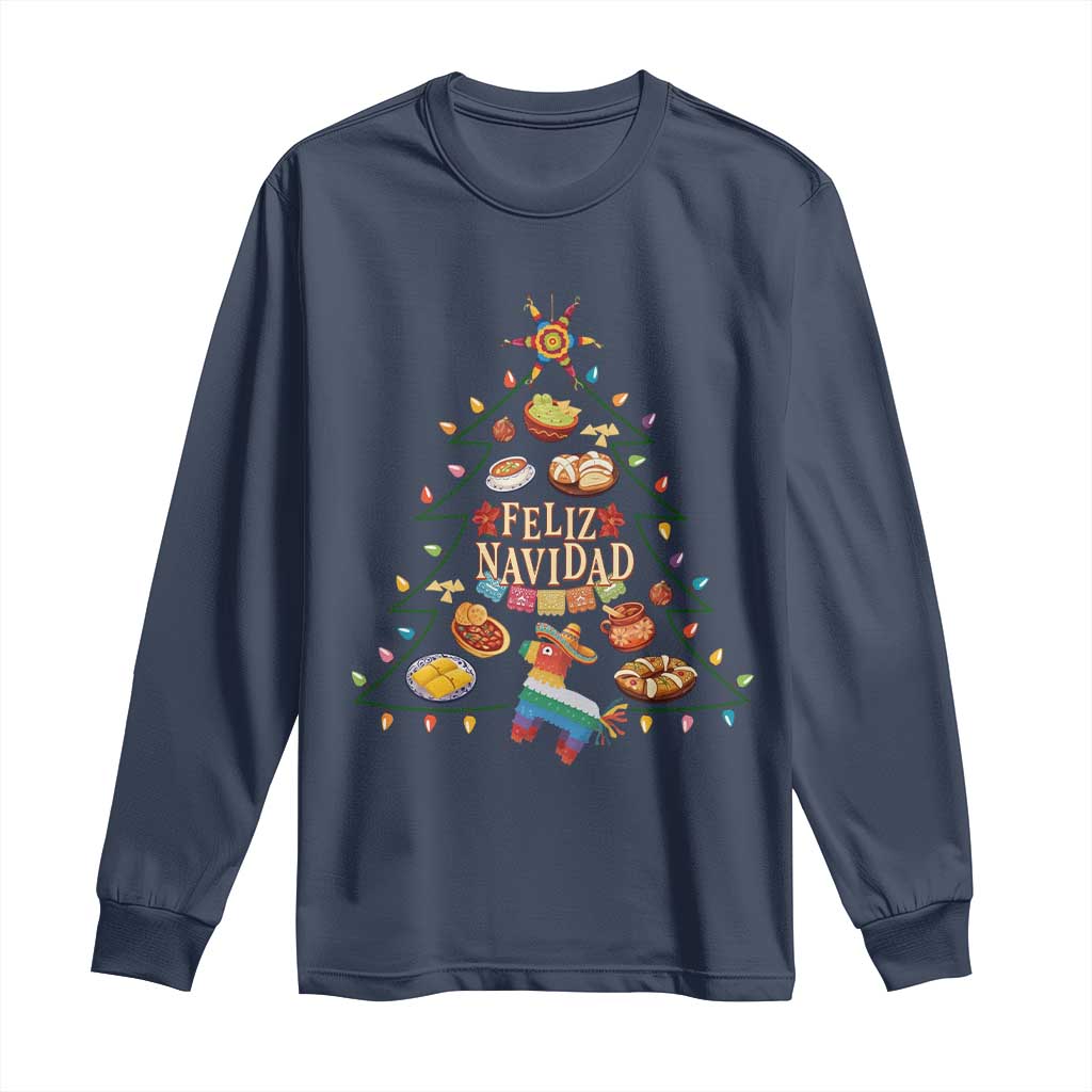 Feliz Navidad Long Sleeve Shirt Mexican Christmas Tree Fiesta - Wonder Print Shop