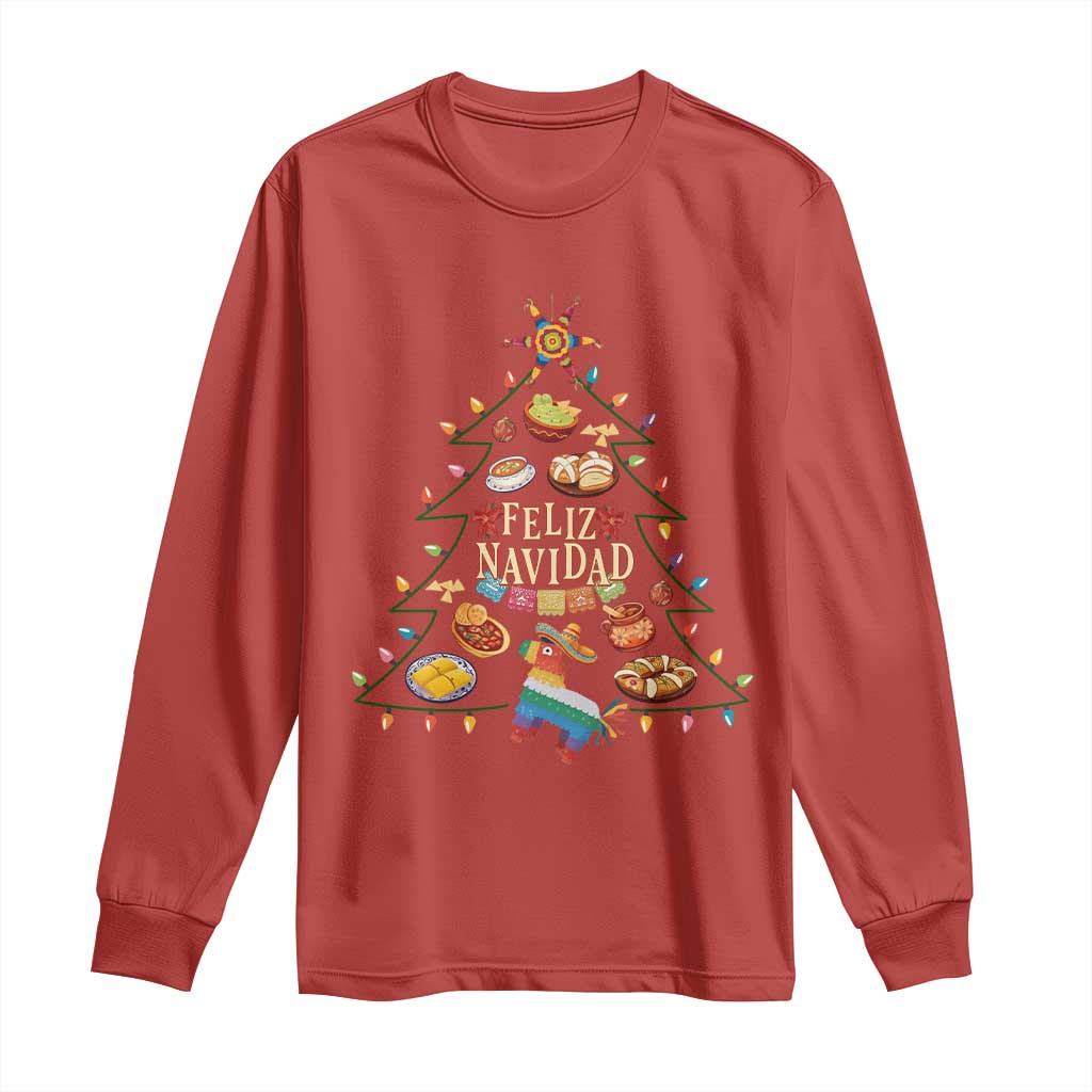 Feliz Navidad Long Sleeve Shirt Mexican Christmas Tree Fiesta - Wonder Print Shop