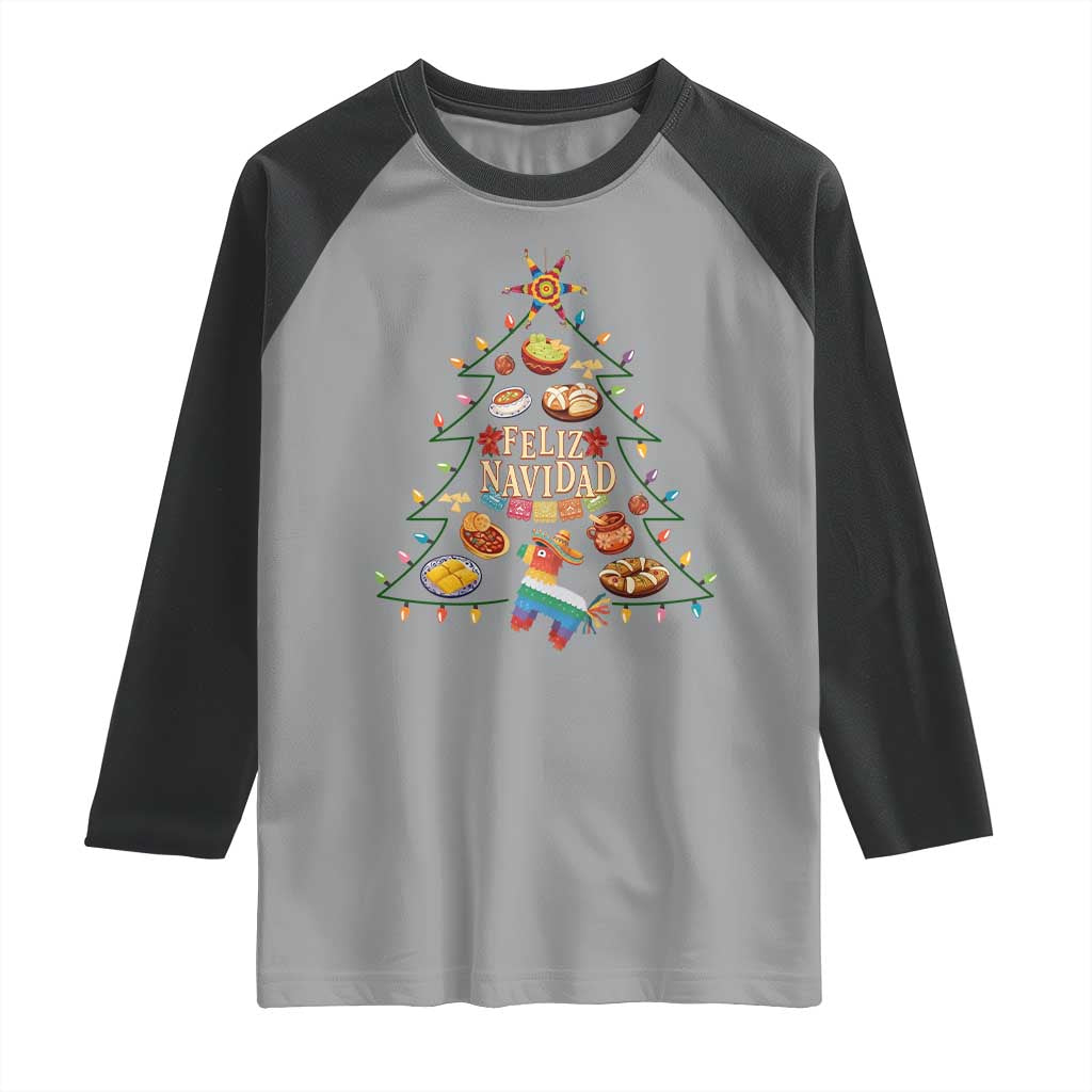 Feliz Navidad Raglan Shirt Mexican Christmas Tree Fiesta - Wonder Print Shop