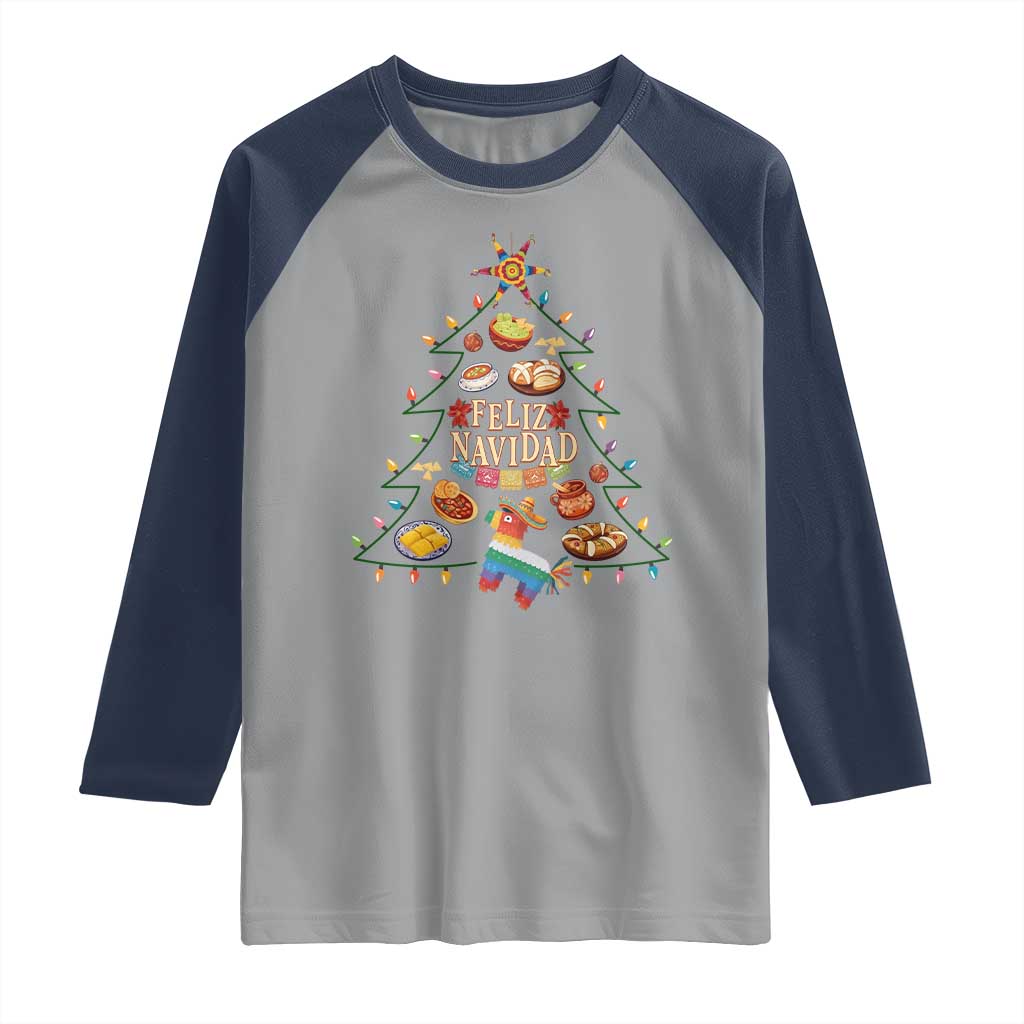 Feliz Navidad Raglan Shirt Mexican Christmas Tree Fiesta - Wonder Print Shop