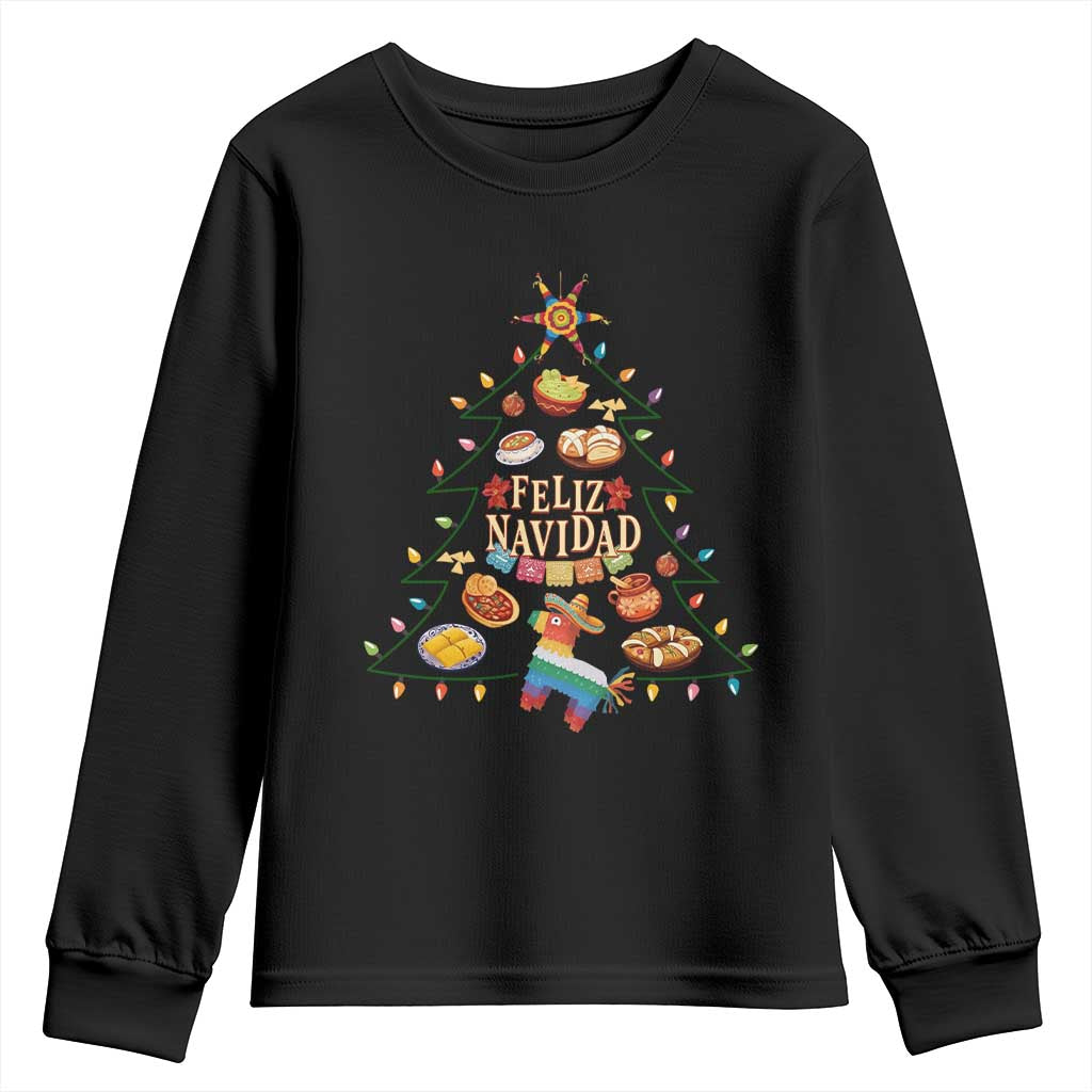 Feliz Navidad Youth Sweatshirt Mexican Christmas Tree Fiesta - Wonder Print Shop