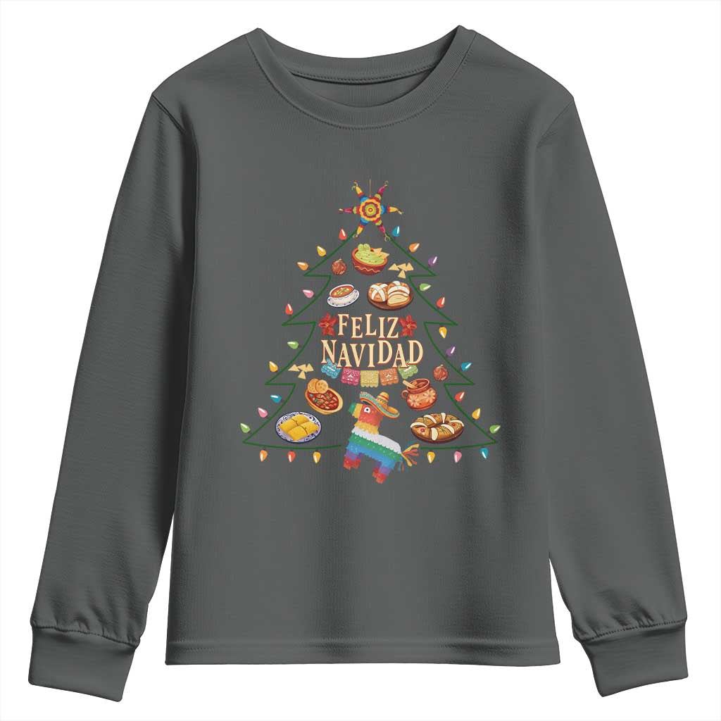 Feliz Navidad Youth Sweatshirt Mexican Christmas Tree Fiesta - Wonder Print Shop