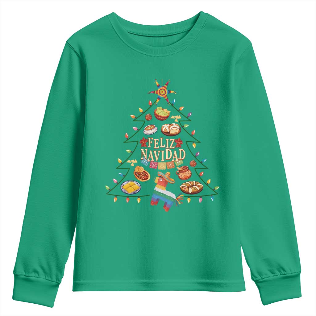 Feliz Navidad Youth Sweatshirt Mexican Christmas Tree Fiesta - Wonder Print Shop