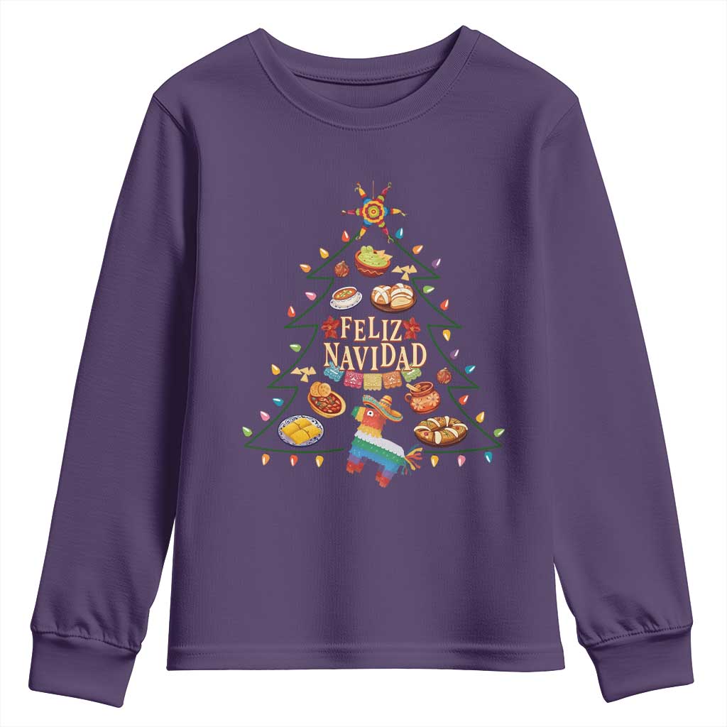 Feliz Navidad Youth Sweatshirt Mexican Christmas Tree Fiesta - Wonder Print Shop