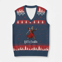 Skeleton Mexican Xmas V-Neck Knit Sweater Vest Let us Fiesta - Wonder Print Shop