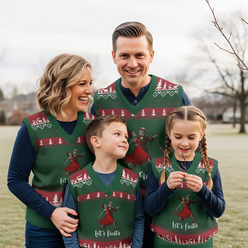 Skeleton Mexican Xmas V-Neck Knit Sweater Vest Let us Fiesta - Wonder Print Shop