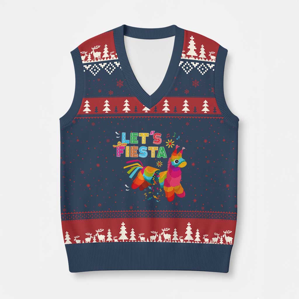 Funny Pinata Mexican V-Neck Knit Sweater Vest Let Us Fiesta - Wonder Print Shop