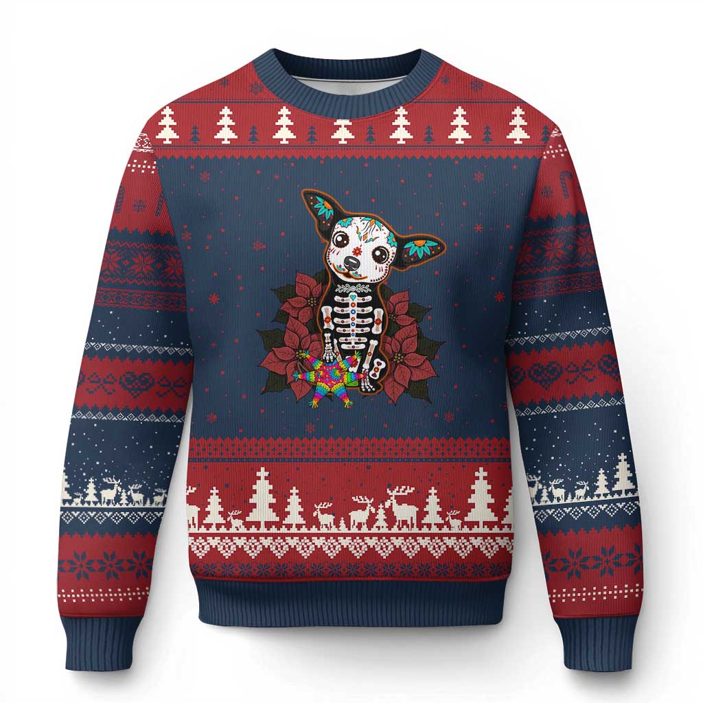 Calavera Chihuahua Ugly Christmas Sweater Pinata Dia De Los Muertos Mexican - Wonder Print Shop