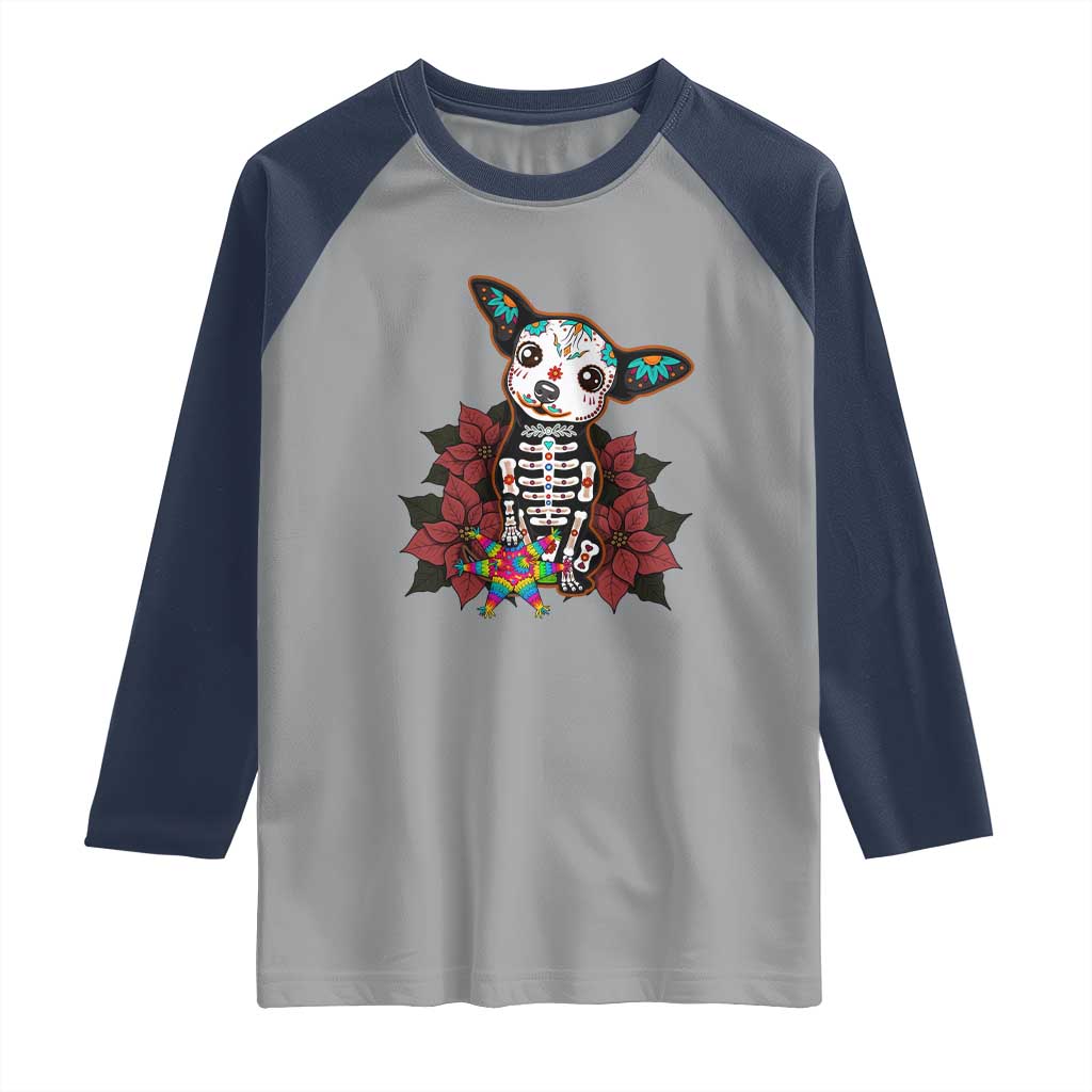 Calavera Chihuahua Raglan Shirt Pinata Dia De Los Muertos Mexican - Wonder Print Shop