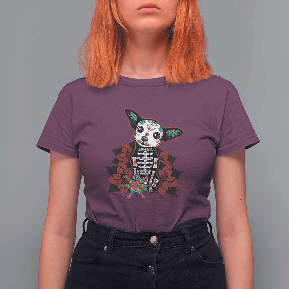 Calavera Chihuahua T Shirt For Women Pinata Dia De Los Muertos Mexican - Wonder Print Shop