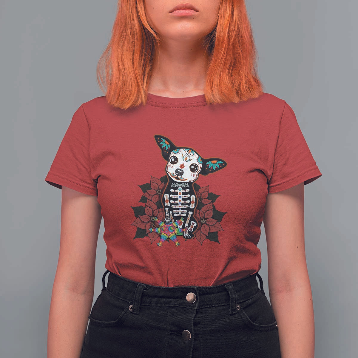 Calavera Chihuahua T Shirt For Women Pinata Dia De Los Muertos Mexican - Wonder Print Shop
