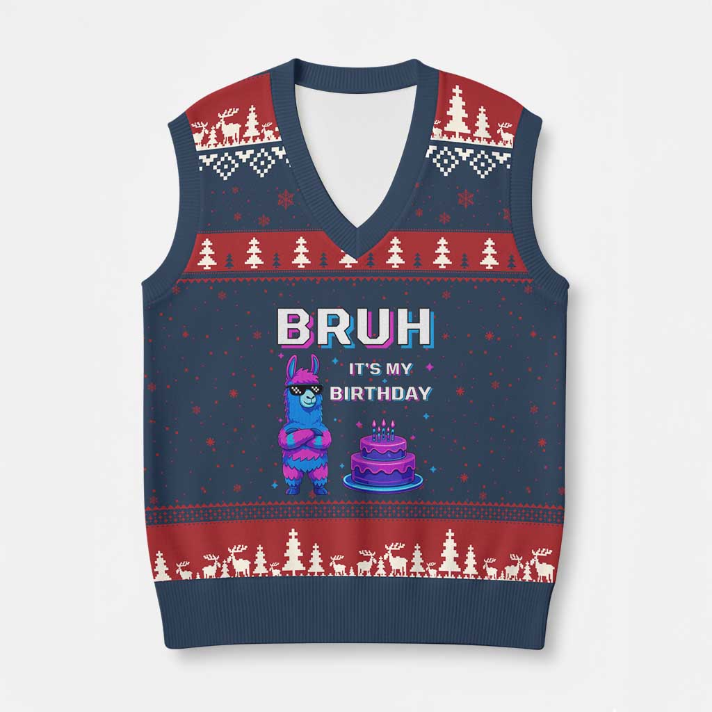 Funny Pinata Mexican V-Neck Knit Sweater Vest Bruh It Is My Birthday - Wonder Print Shop