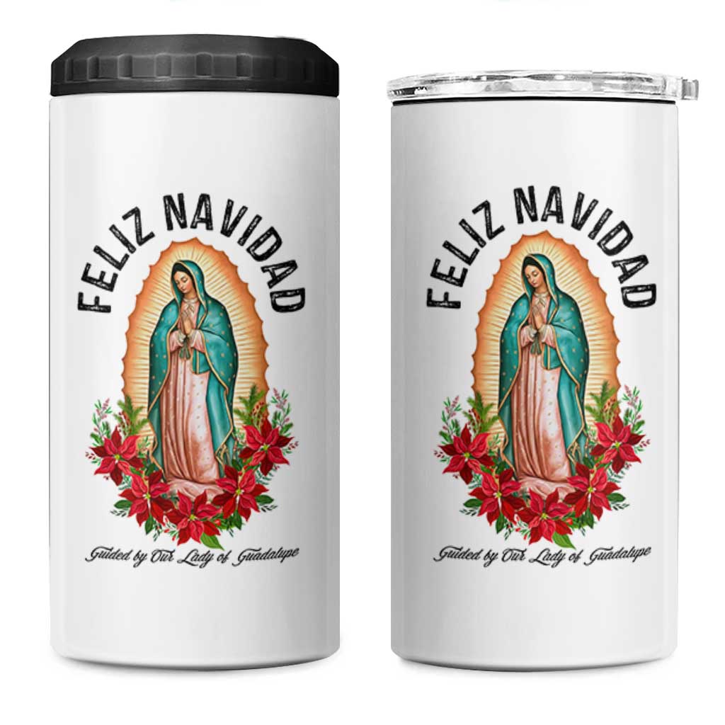 Virgin Mary Feliz Navidad 4 in 1 Can Cooler Tumbler Our Lady Virgen De Guadalupe - Wonder Print Shop