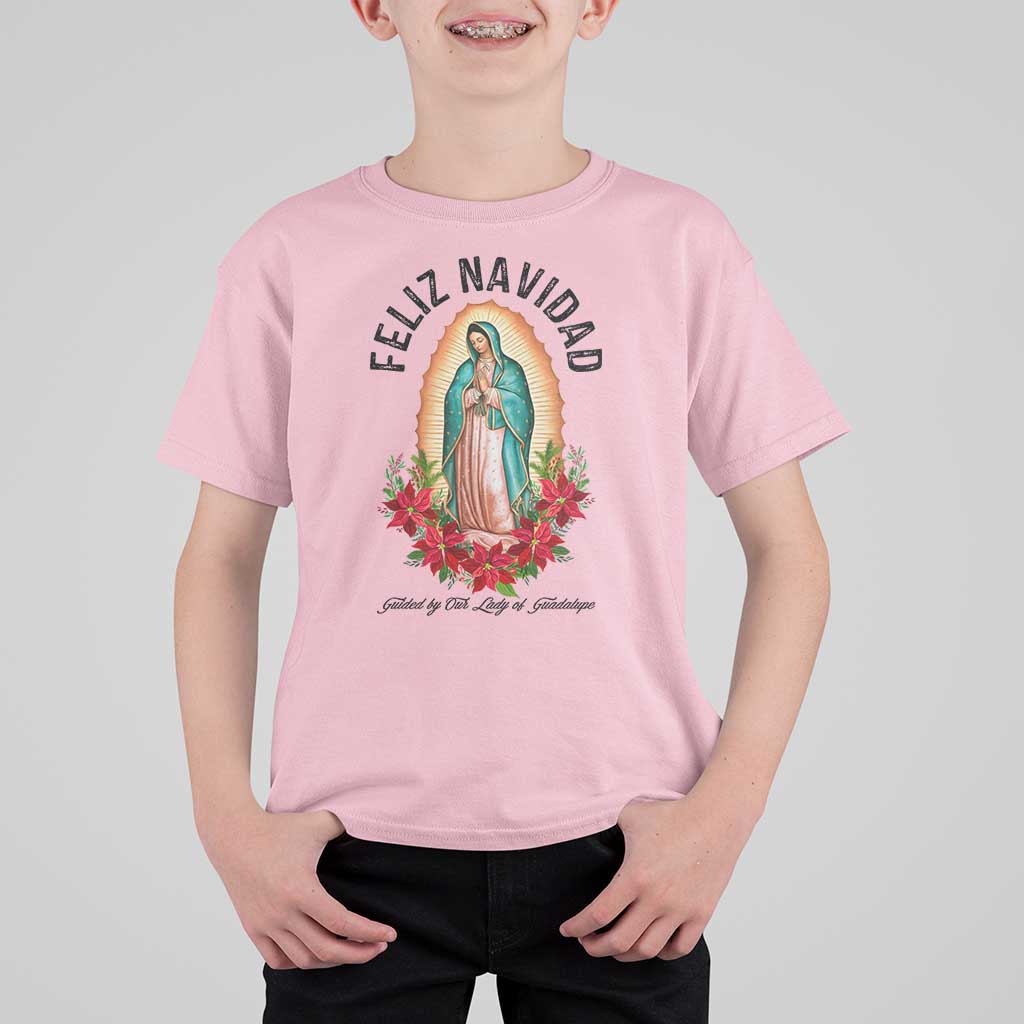Virgin Mary Feliz Navidad T Shirt For Kid Our Lady Virgen De Guadalupe - Wonder Print Shop