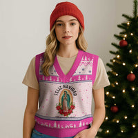 Virgin Mary Feliz Navidad V-Neck Knit Sweater Vest Our Lady Virgen De Guadalupe - Wonder Print Shop
