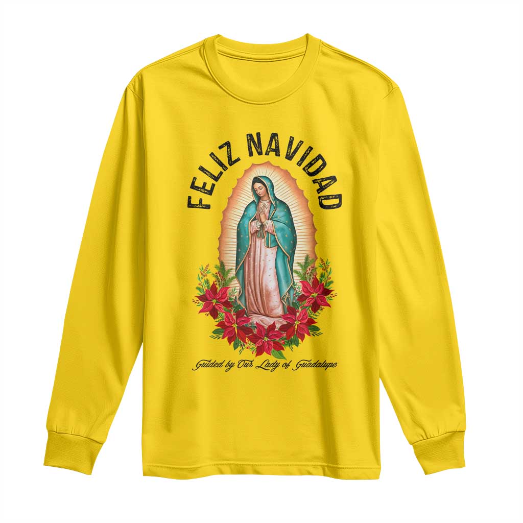 Virgin Mary Feliz Navidad Long Sleeve Shirt Our Lady Virgen De Guadalupe - Wonder Print Shop