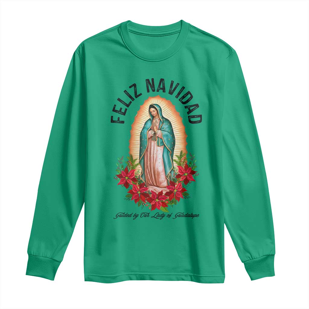 Virgin Mary Feliz Navidad Long Sleeve Shirt Our Lady Virgen De Guadalupe - Wonder Print Shop