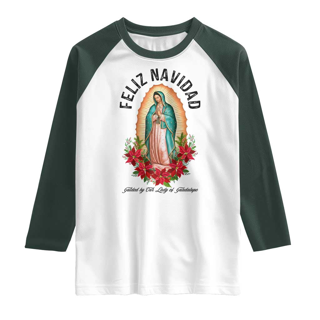 Virgin Mary Feliz Navidad Raglan Shirt Our Lady Virgen De Guadalupe - Wonder Print Shop