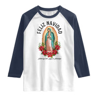 Virgin Mary Feliz Navidad Raglan Shirt Our Lady Virgen De Guadalupe - Wonder Print Shop