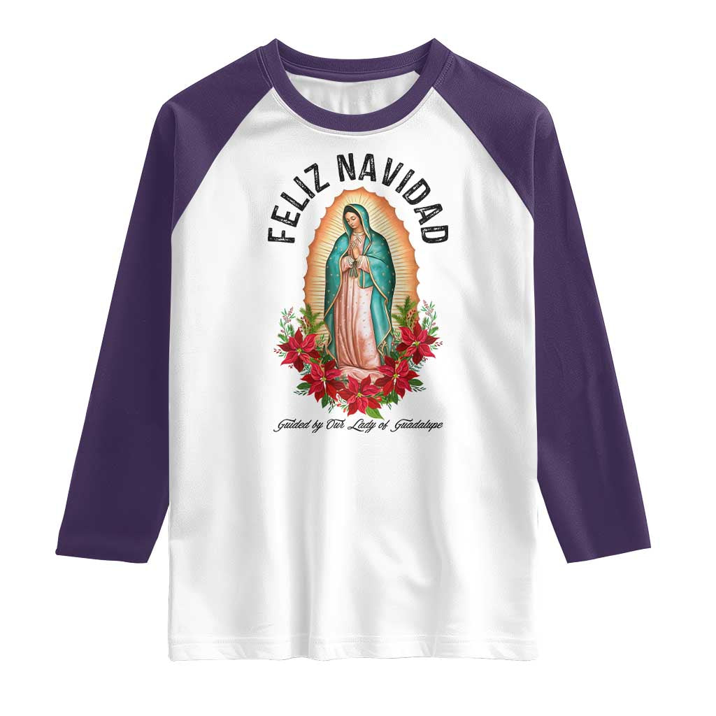 Virgin Mary Feliz Navidad Raglan Shirt Our Lady Virgen De Guadalupe - Wonder Print Shop