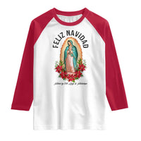 Virgin Mary Feliz Navidad Raglan Shirt Our Lady Virgen De Guadalupe - Wonder Print Shop