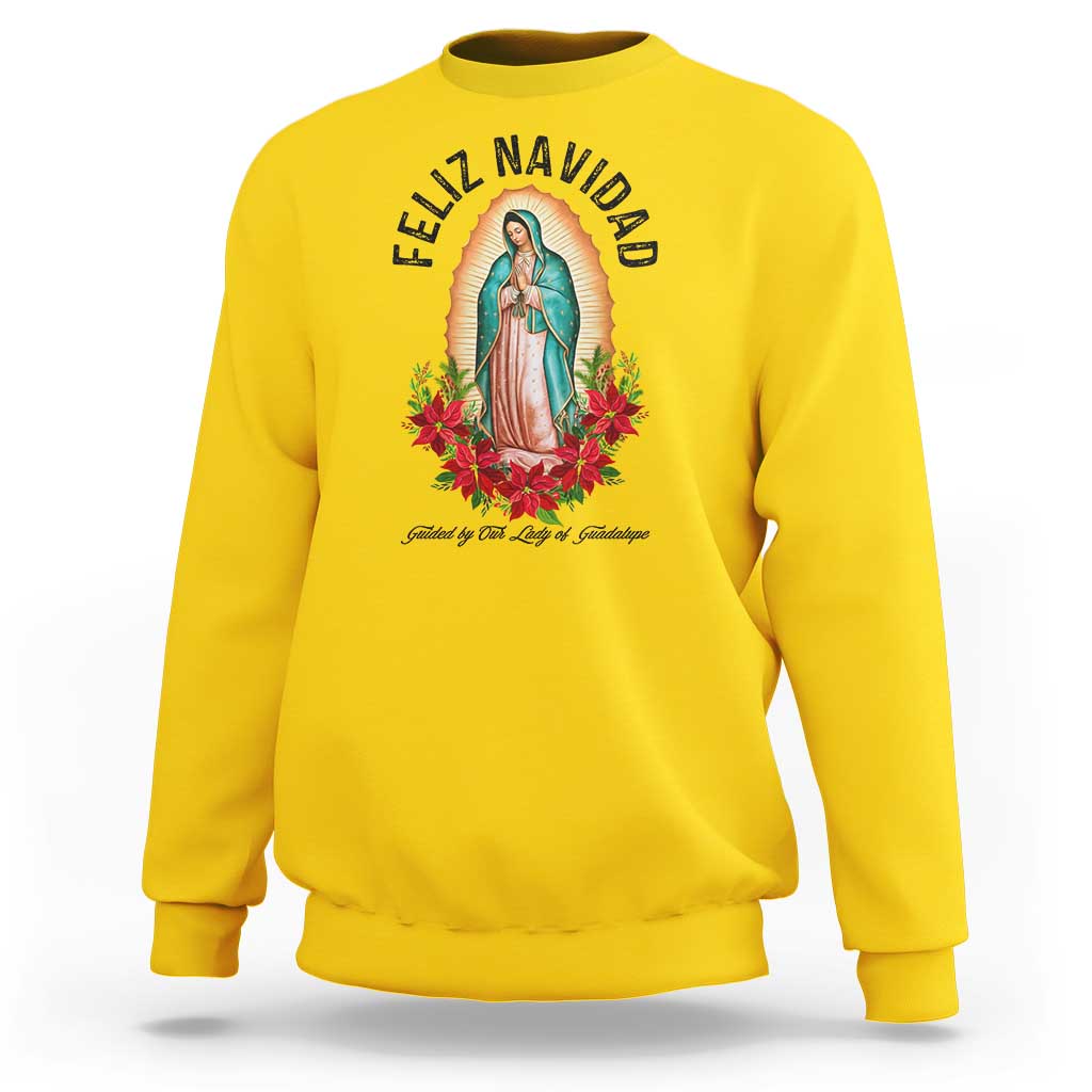 Virgin Mary Feliz Navidad Sweatshirt Our Lady Virgen De Guadalupe - Wonder Print Shop