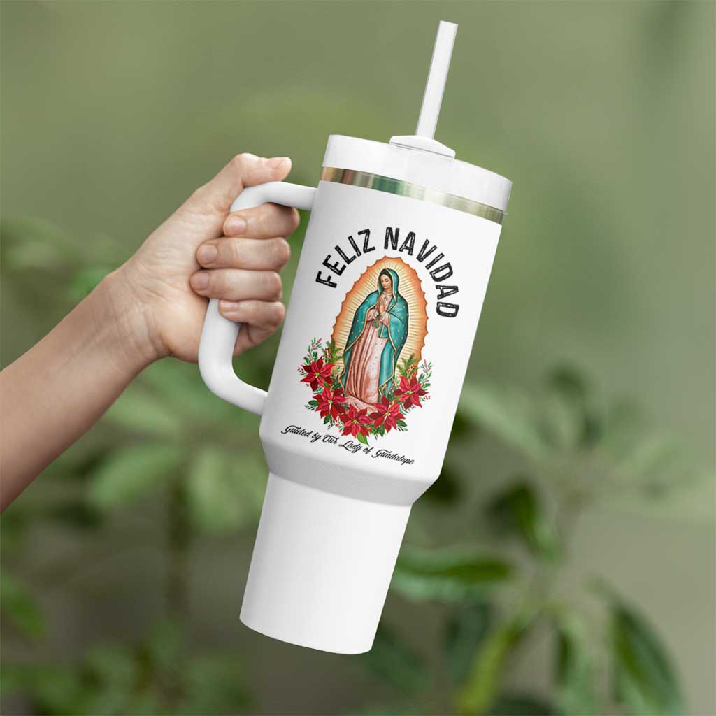 Virgin Mary Feliz Navidad Tumbler With Handle Our Lady Virgen De Guadalupe - Wonder Print Shop