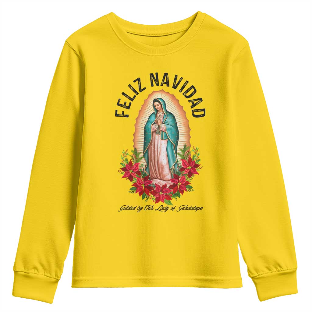 Virgin Mary Feliz Navidad Youth Sweatshirt Our Lady Virgen De Guadalupe - Wonder Print Shop