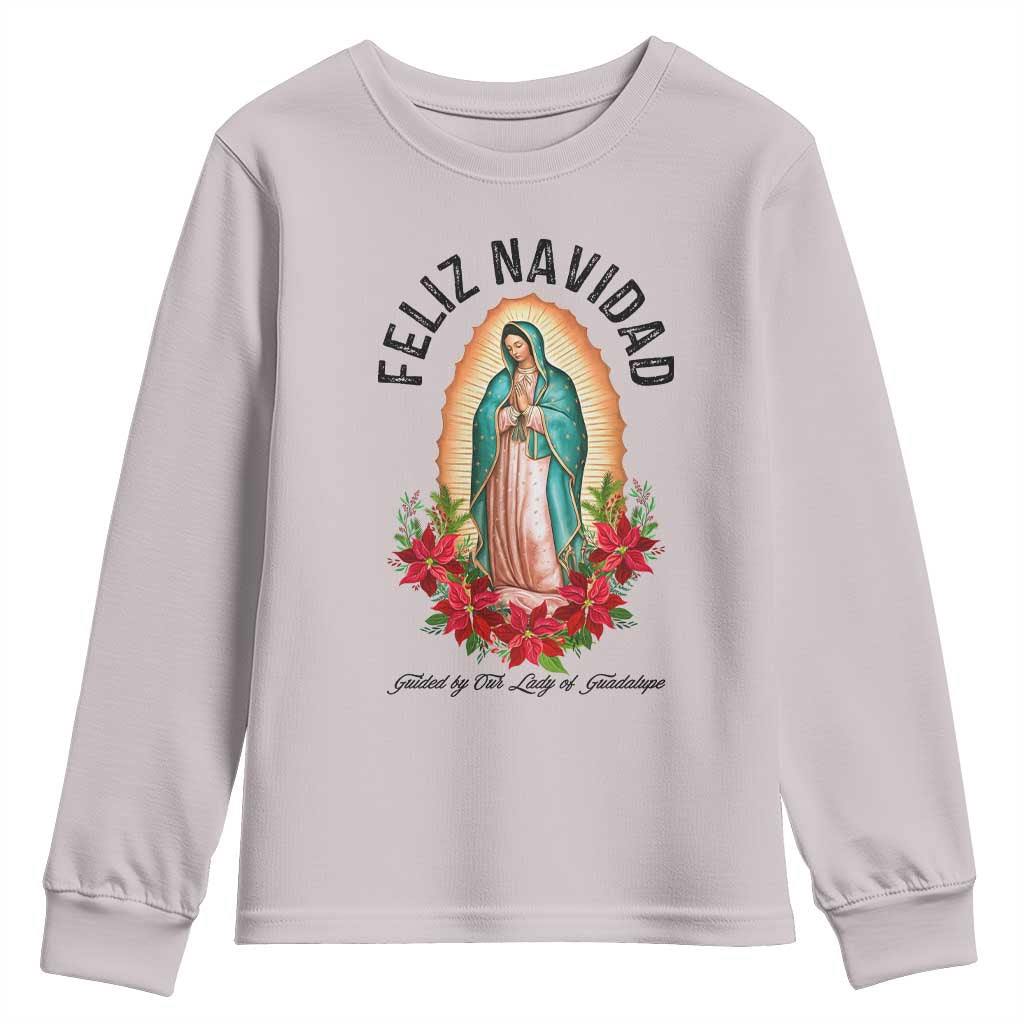 Virgin Mary Feliz Navidad Youth Sweatshirt Our Lady Virgen De Guadalupe - Wonder Print Shop