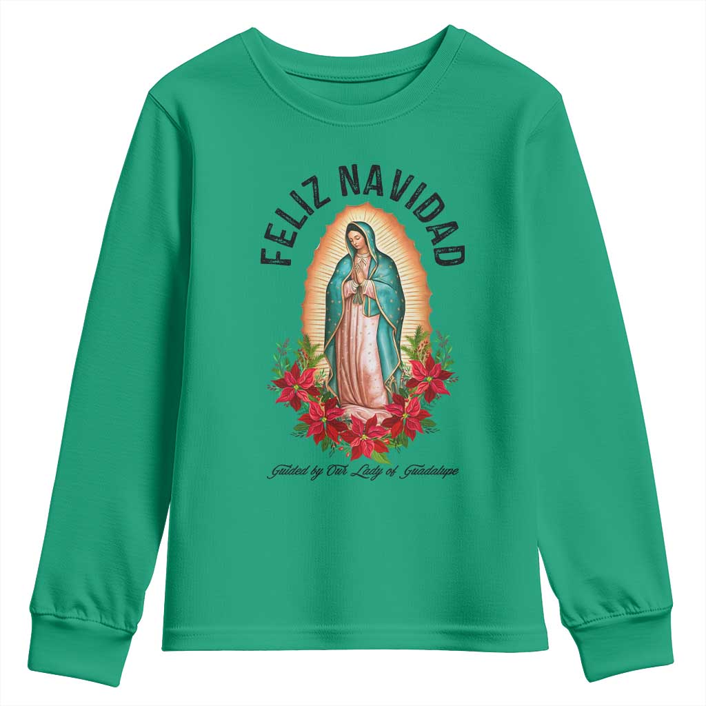 Virgin Mary Feliz Navidad Youth Sweatshirt Our Lady Virgen De Guadalupe - Wonder Print Shop