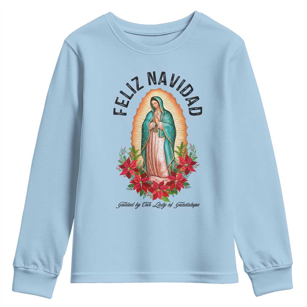 Virgin Mary Feliz Navidad Youth Sweatshirt Our Lady Virgen De Guadalupe - Wonder Print Shop