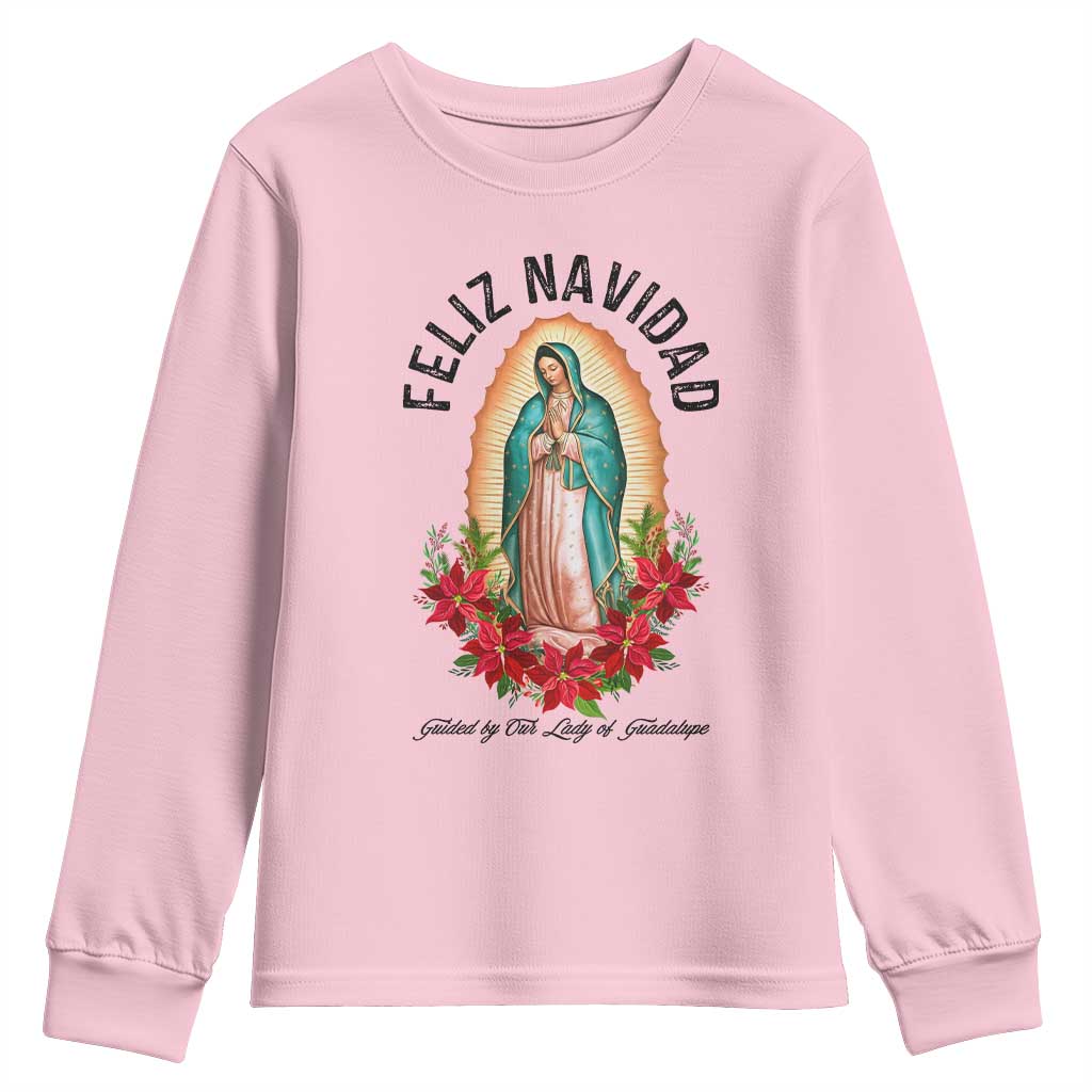 Virgin Mary Feliz Navidad Youth Sweatshirt Our Lady Virgen De Guadalupe - Wonder Print Shop