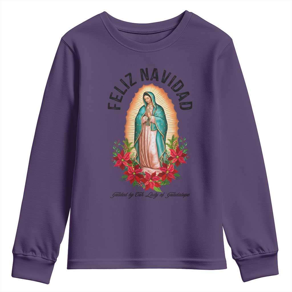 Virgin Mary Feliz Navidad Youth Sweatshirt Our Lady Virgen De Guadalupe - Wonder Print Shop