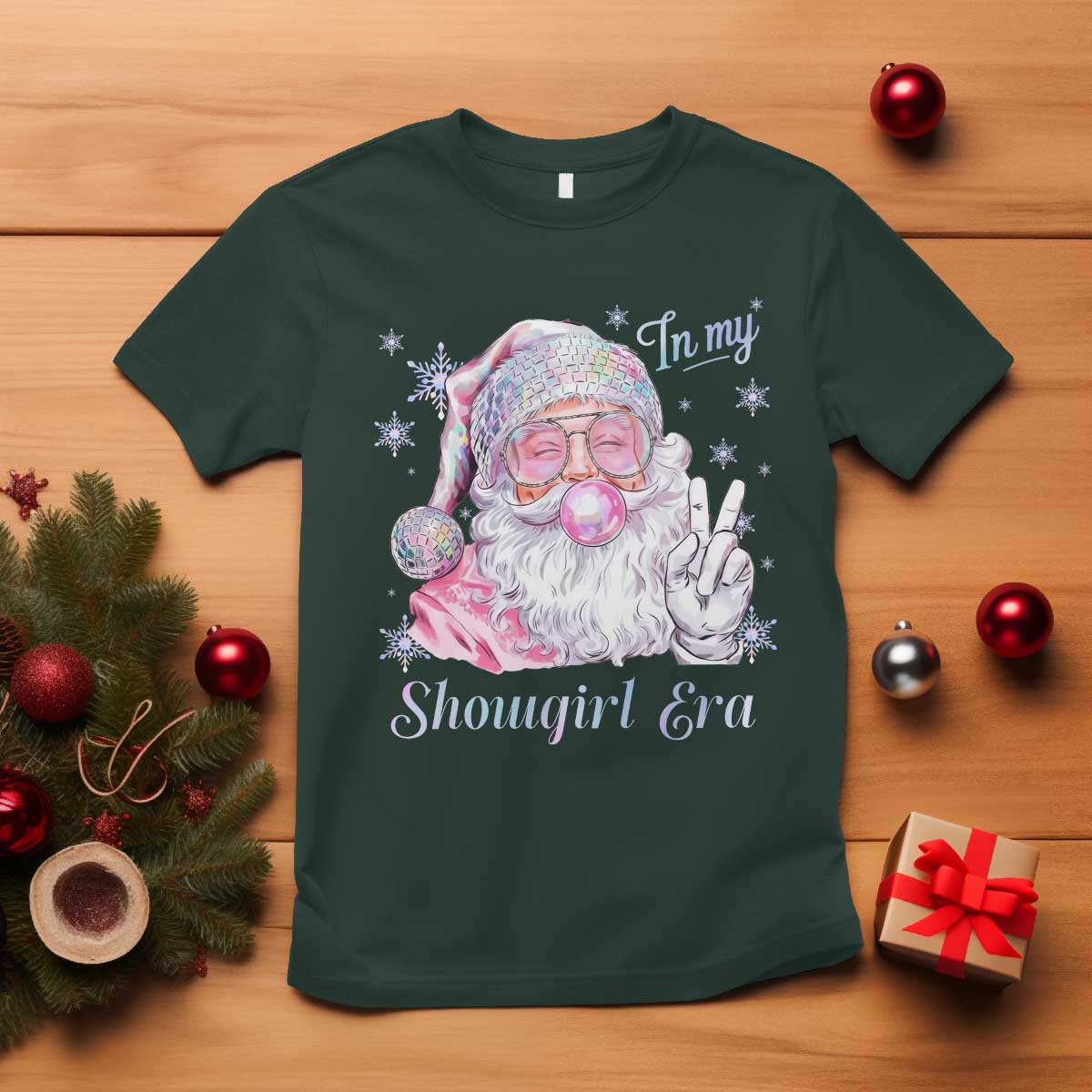 Pink Santa Christmas T Shirt Bubble Gum Peace Sign - Wonder Print Shop