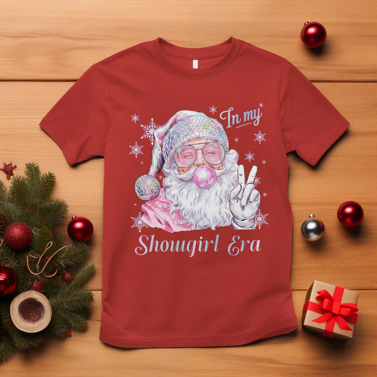 Pink Santa Christmas T Shirt Bubble Gum Peace Sign - Wonder Print Shop