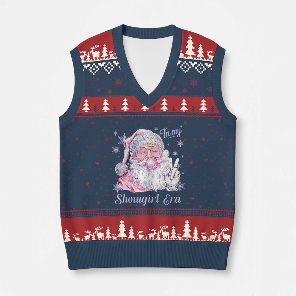 Pink Santa Xmas V-Neck Knit Sweater Vest Bubble Gum Peace Sign - Wonder Print Shop
