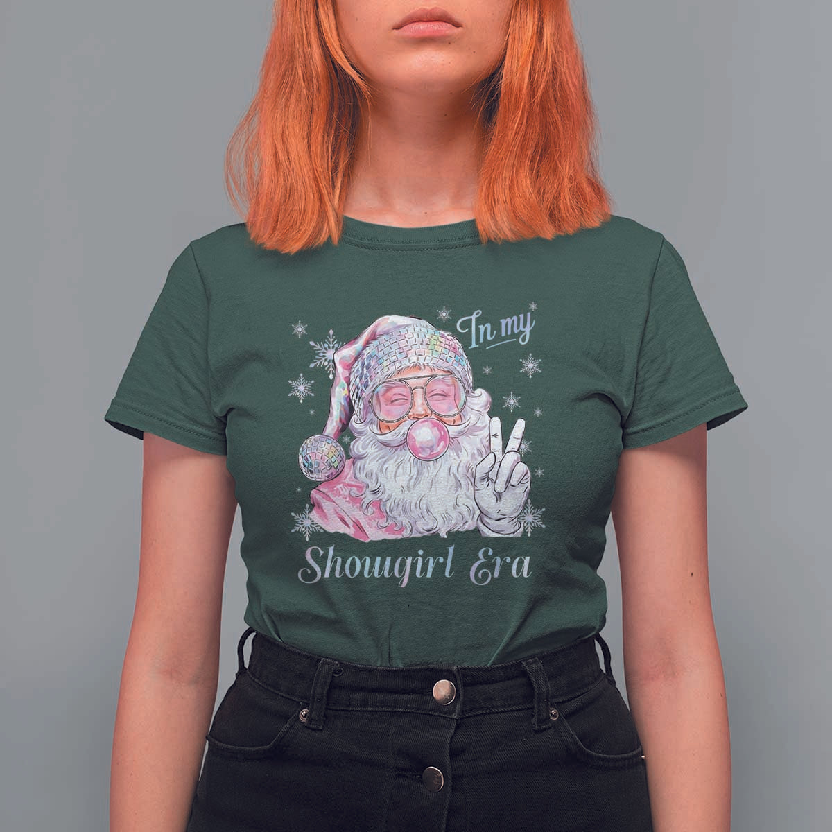 Pink Santa Christmas T Shirt For Women Bubble Gum Peace Sign - Wonder Print Shop