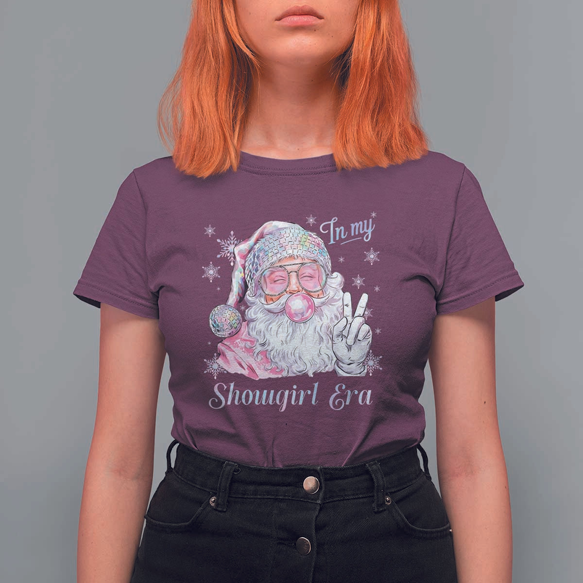Pink Santa Christmas T Shirt For Women Bubble Gum Peace Sign - Wonder Print Shop