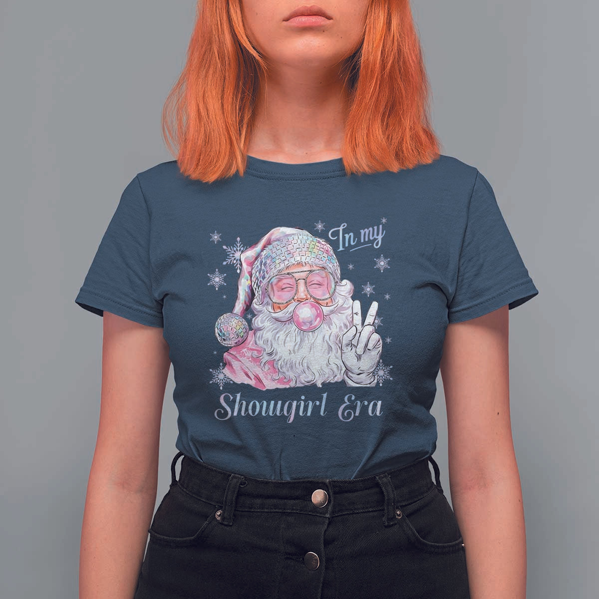 Pink Santa Christmas T Shirt For Women Bubble Gum Peace Sign - Wonder Print Shop