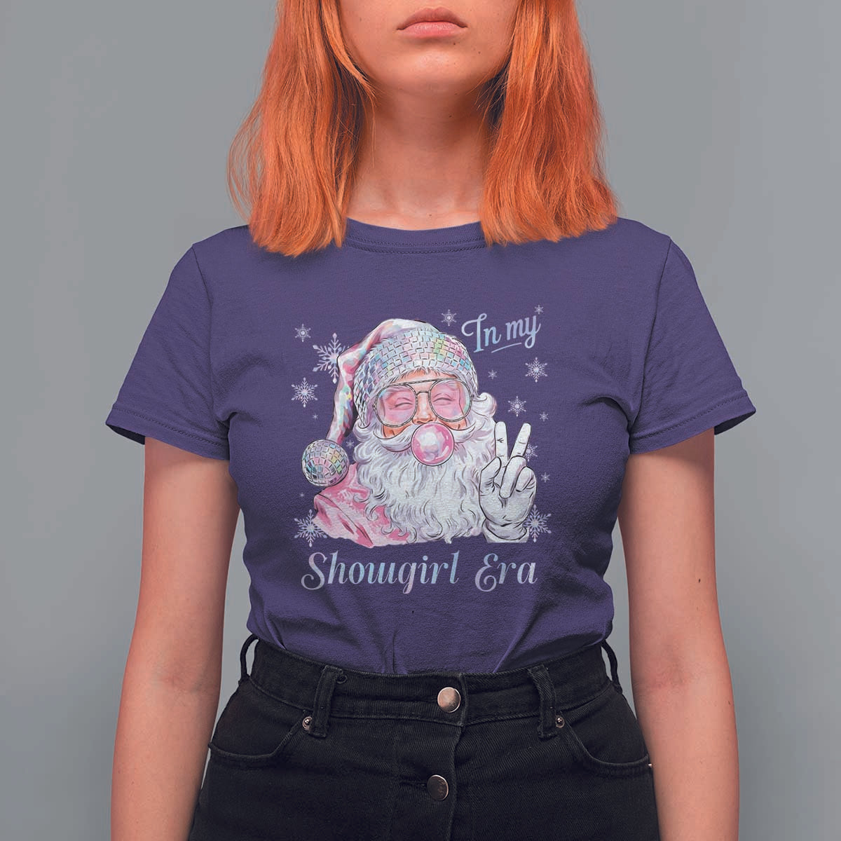 Pink Santa Christmas T Shirt For Women Bubble Gum Peace Sign - Wonder Print Shop